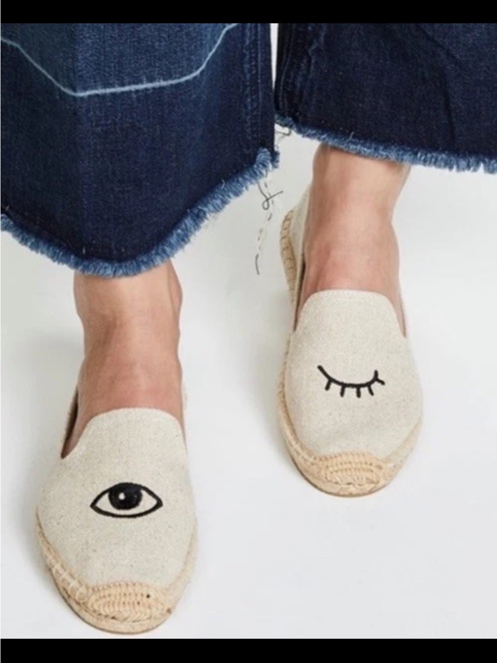 SOLUDOS JASON POLAN NATURAL TAN WINK DESIGN WINKING EYE ESPADRILLE FLATS SZ 10